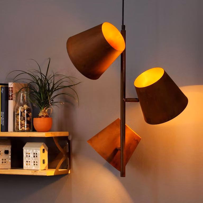 Lampada a sospensione Colt a 3 luci color ruggine retrò