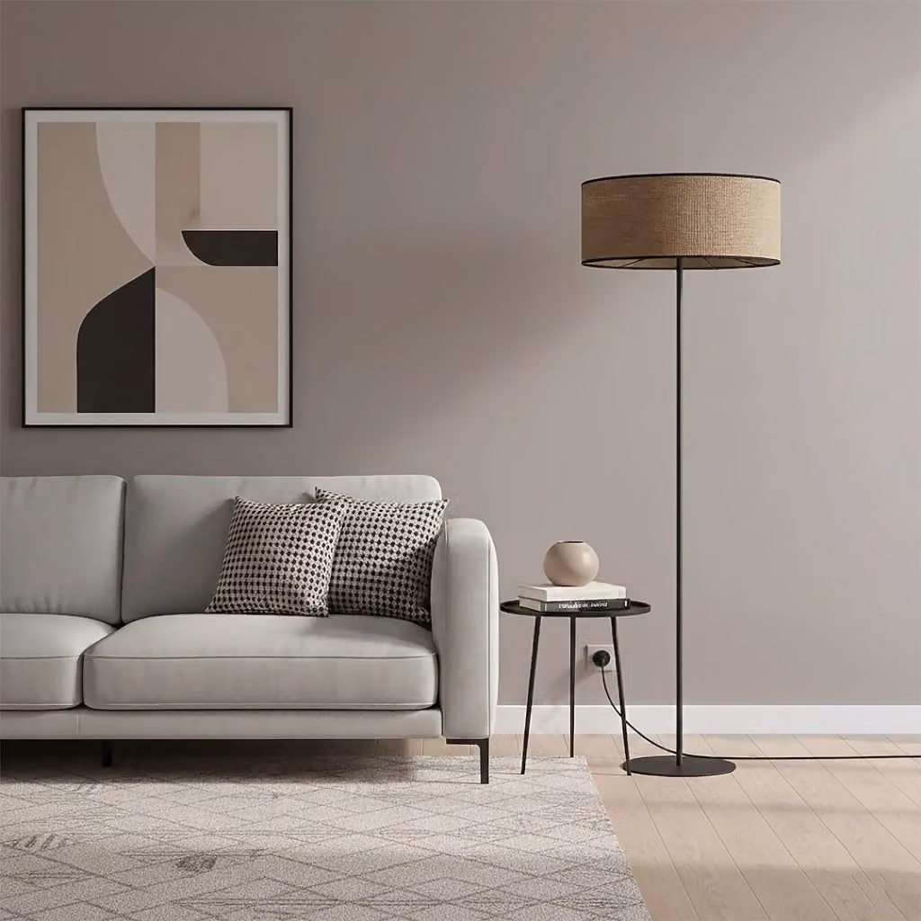 Lampada da terra moderna Emibig ECO in metallo e tessuto, colore bruno-nero, con lampadina E27 sostituibile – 2