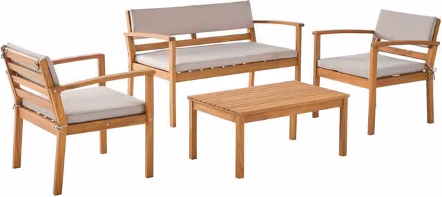 Salotto da giardino in legno di acacia, 4 posti, marrone