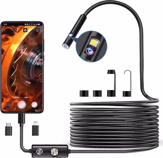 Endoscopio Premium Equivera per iPhone con Camera HD Impermeabile, Colore Nero