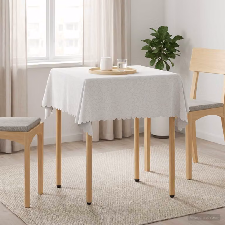 Tovaglia Quadrata vidaXL Bianca in Jacquard con Motivo Floreale, Idrorepellente e Lavabile in Lavatrice, L/P: 140 x 140 cm
