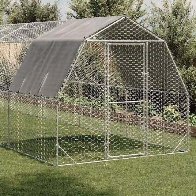 Recinto per polli con tetto Videx in acciaio zincato color argento L: 12 m, H: 2,25 m, P: 2,5 m