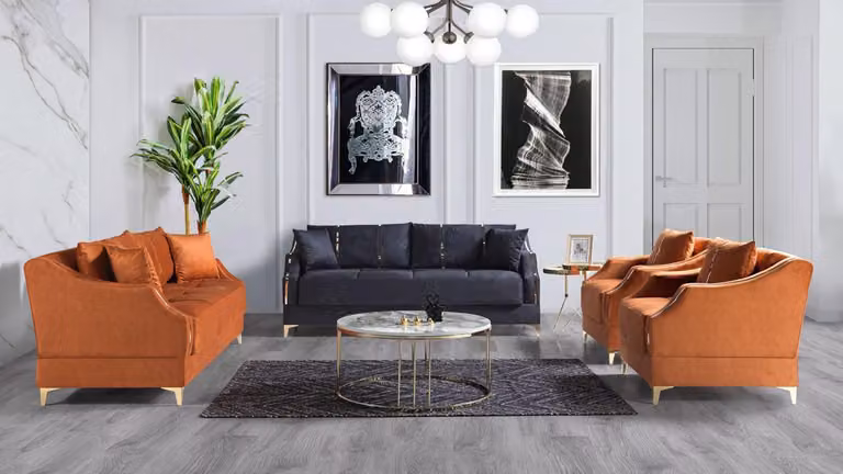 Sofagarnitur 3+2+1+1 Sitzer Wohnzimmer Set Komplett Textil Sofa Sessel Holz