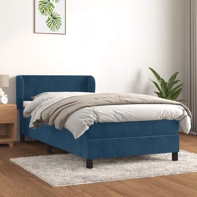 Giroletto a Molle con Materasso-Struttura Letto Blu Scuro 90x190 cm in Velluto 871949
