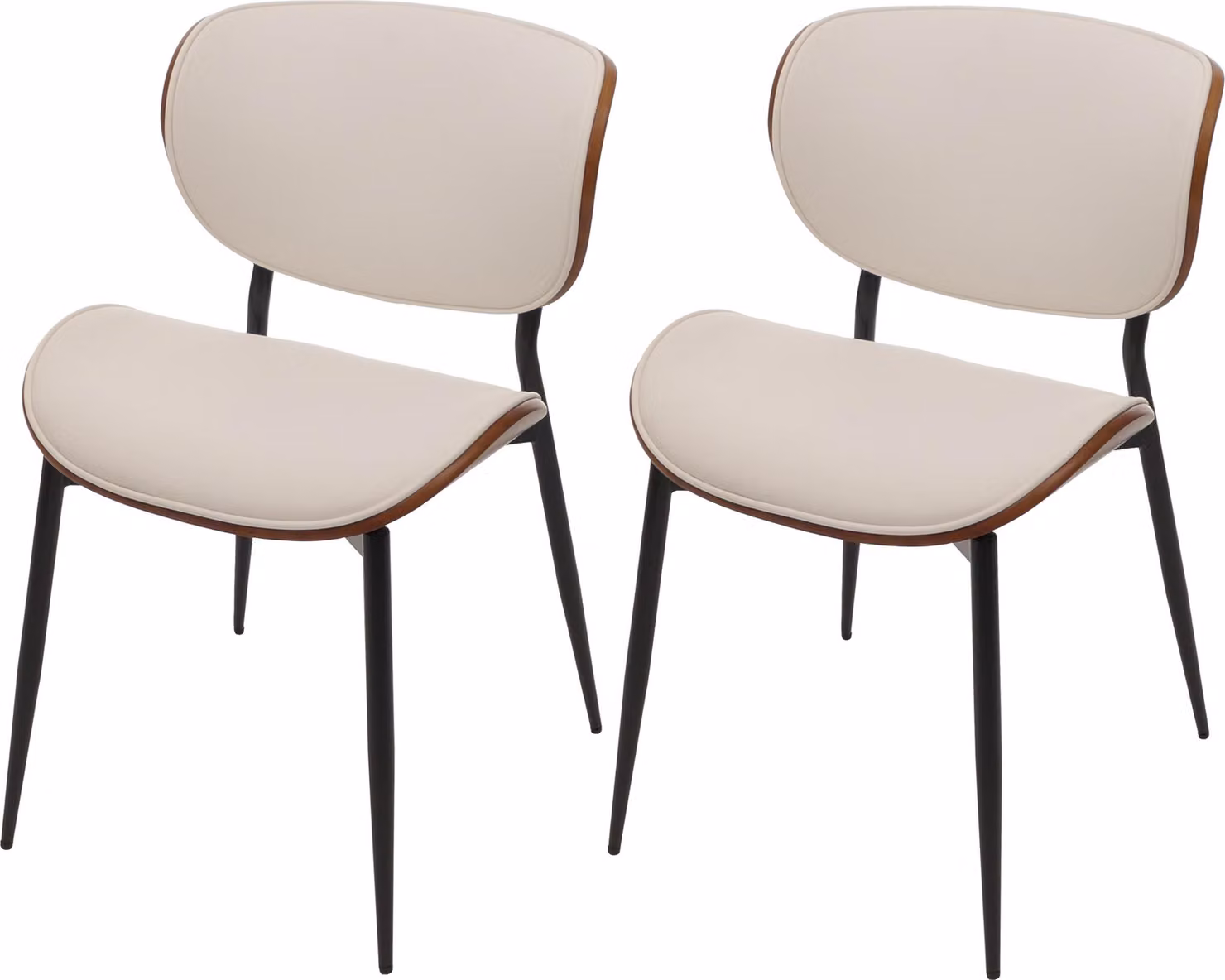 Set di 2 sedie da pranzo modello HWC-O45, sedia realizzata in legno multistrato con rivestimento in ecopelle da 280g/m², , finitura effetto noce, colore bianco