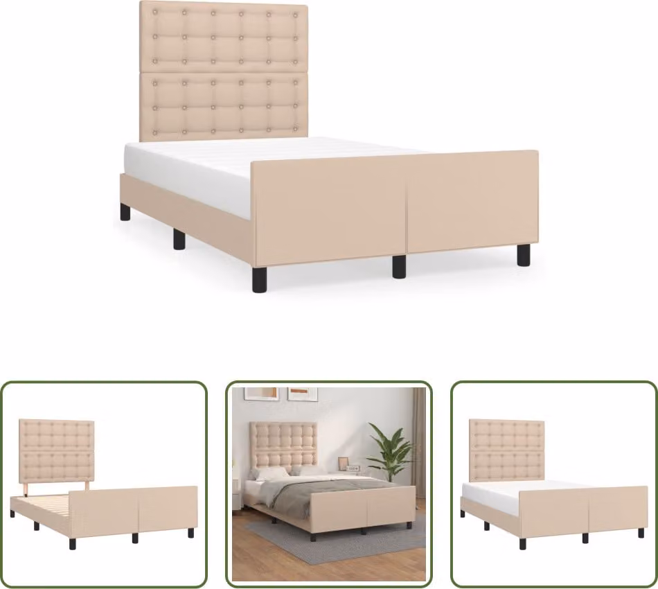 The Living Store Giroletto con testiera cappuccino-marrone 120x190 cm in ecopelle