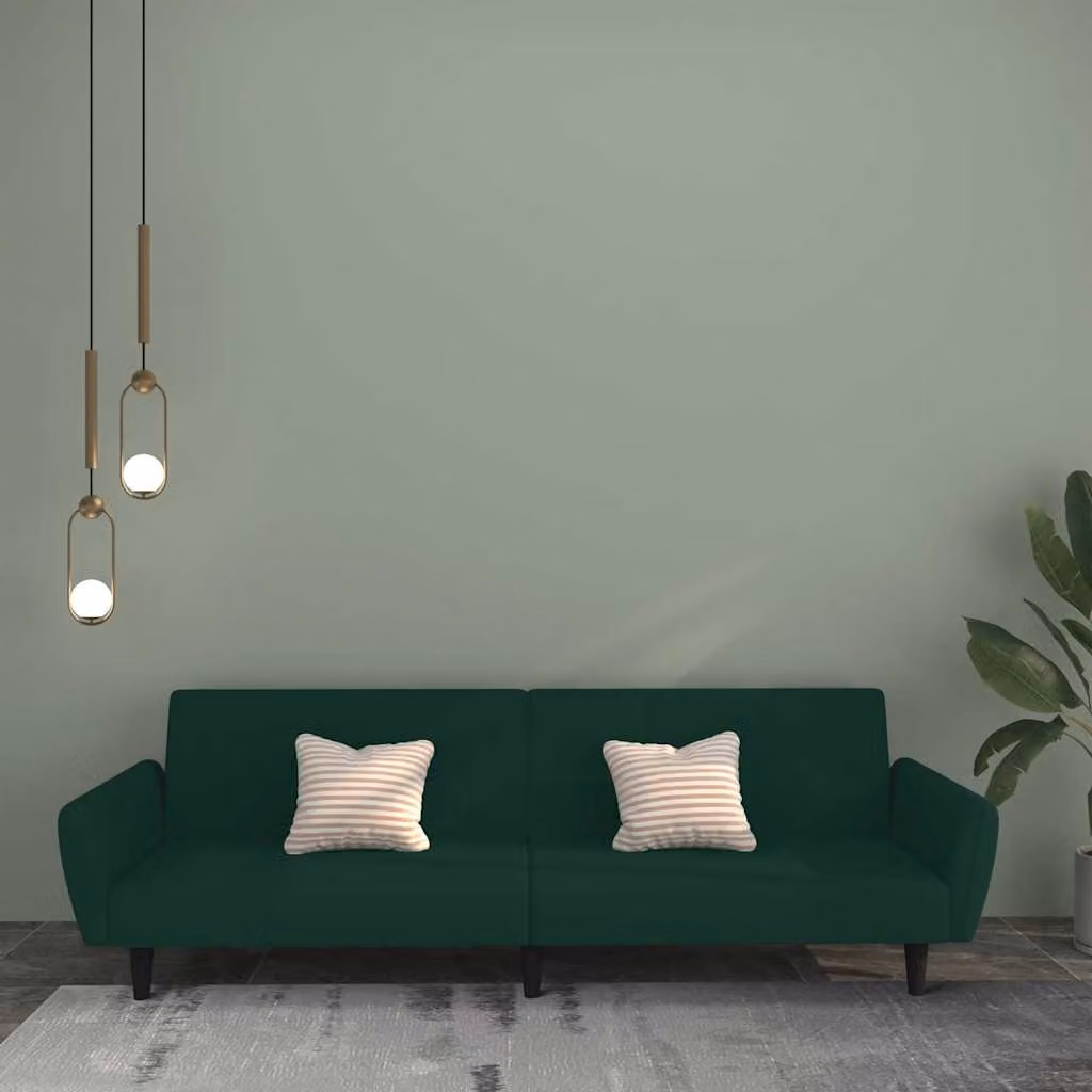 vidaXL Divano Letto Click-Clack in Velluto Verde con Struttura in Legno Solido e Poggiatesta Regolabile