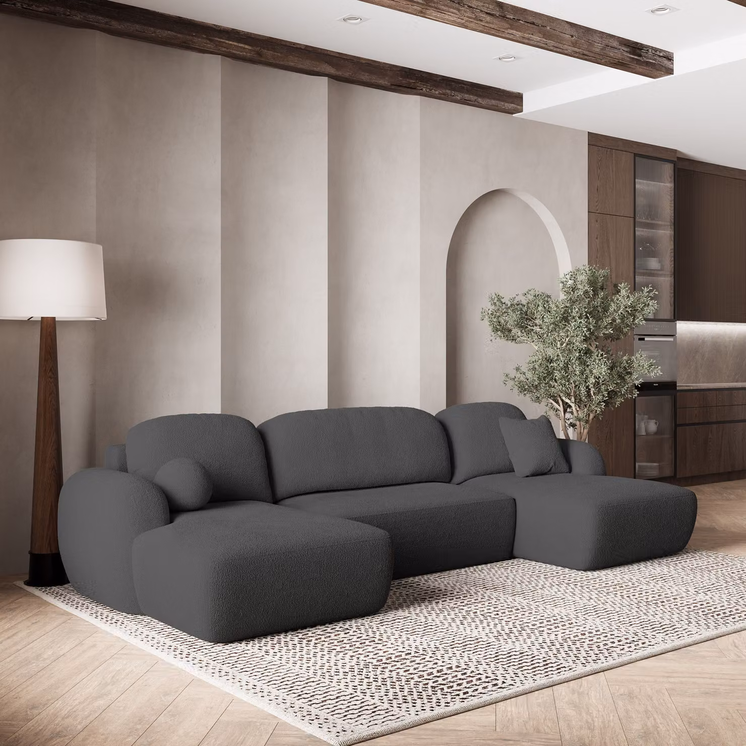 Divano angolare SAVONA N di Masseno con funzione letto a U, divano con box letto, divano da salotto, divano, divano letto, set di divani - grigio, ORA O MAI PIÙ 92