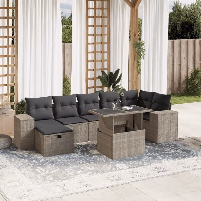 Maison Exclusive - Set Divano da Giardino 8pz con Cuscini Grigio Chiaro Polyrattan
