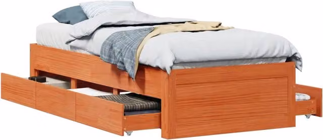 Letto singolo | Letto per adulti | Giroletto senza Materasso con Cassetti Marrone Cera 90x200 cm