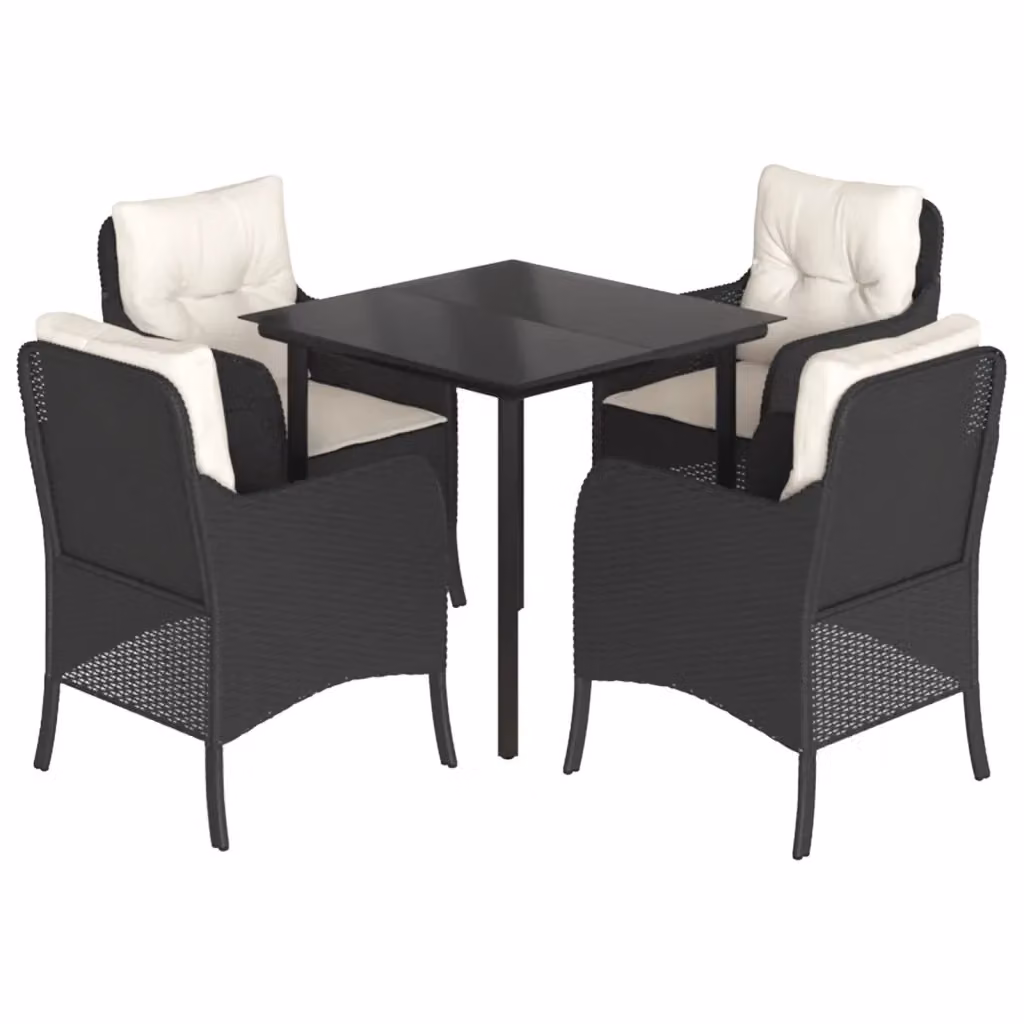 Set da pranzo da giardino moderno vidaXL in polyrattan nero e bianco con tavolo in vetro e 5 sedie – 2