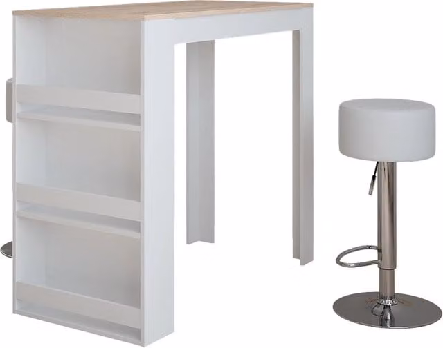 Set da bar Vicco Repose composto da tavolo rettangolare e 2 sgabelli regolabili, colore bianco, L: 117 cm, P: 57 cm, H: 106 cm