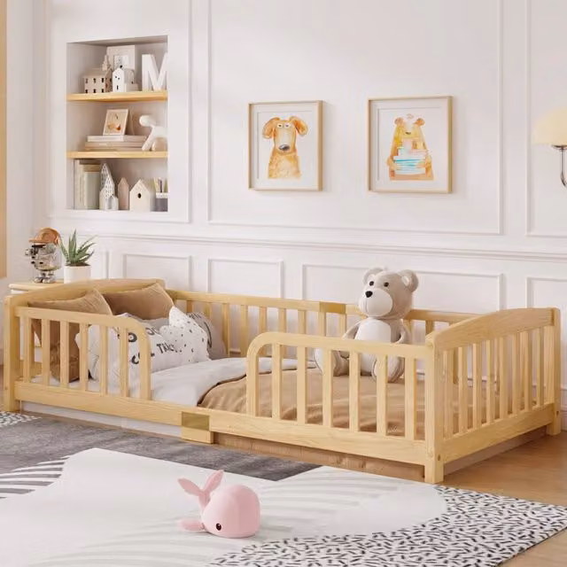 Letto a pavimento per bambini MODFU in legno di pino naturale marrone L/P/H: 200 x 90 x 120 cm