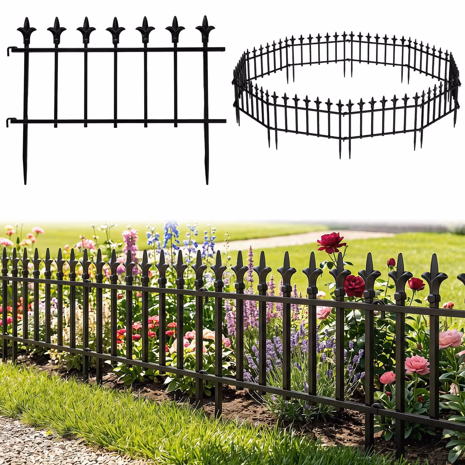 COSTWAY, 10 recinzioni decorative per giardino, recinzioni in metallo, 56 cm (larghezza) x 44 cm (altezza)