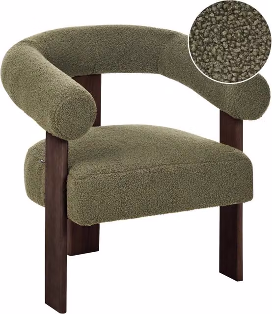 Poltrona design retrò BELIANI in tessuto bouclé verde e marrone scuro con gambe in legno per il tuo soggiorno – 1