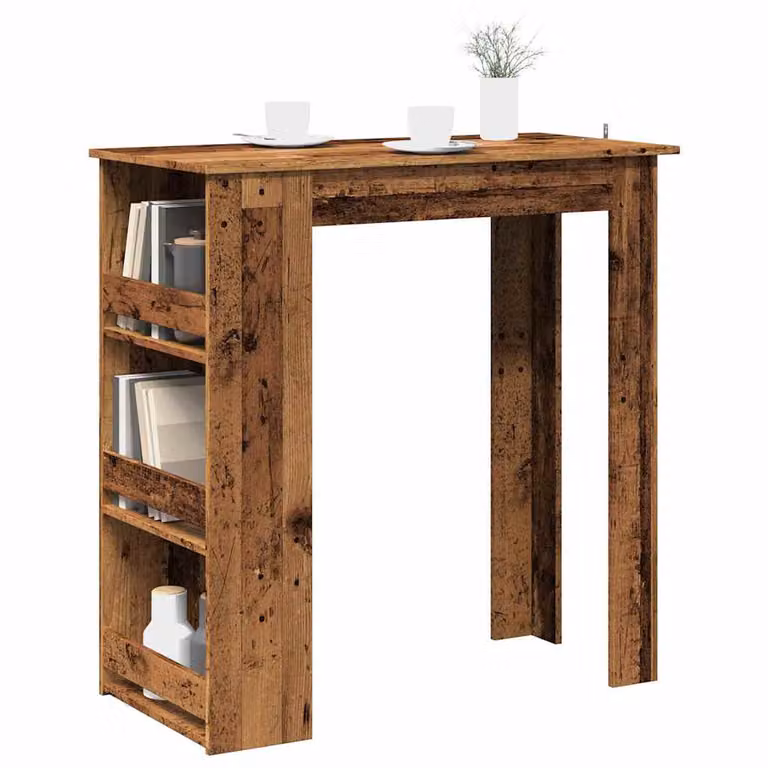 vidaXL Tavolo da Bar Moderno con Ripiano in Legno Antico Marrone L: 102 cm, P: 50 cm, H: 103,5 cm