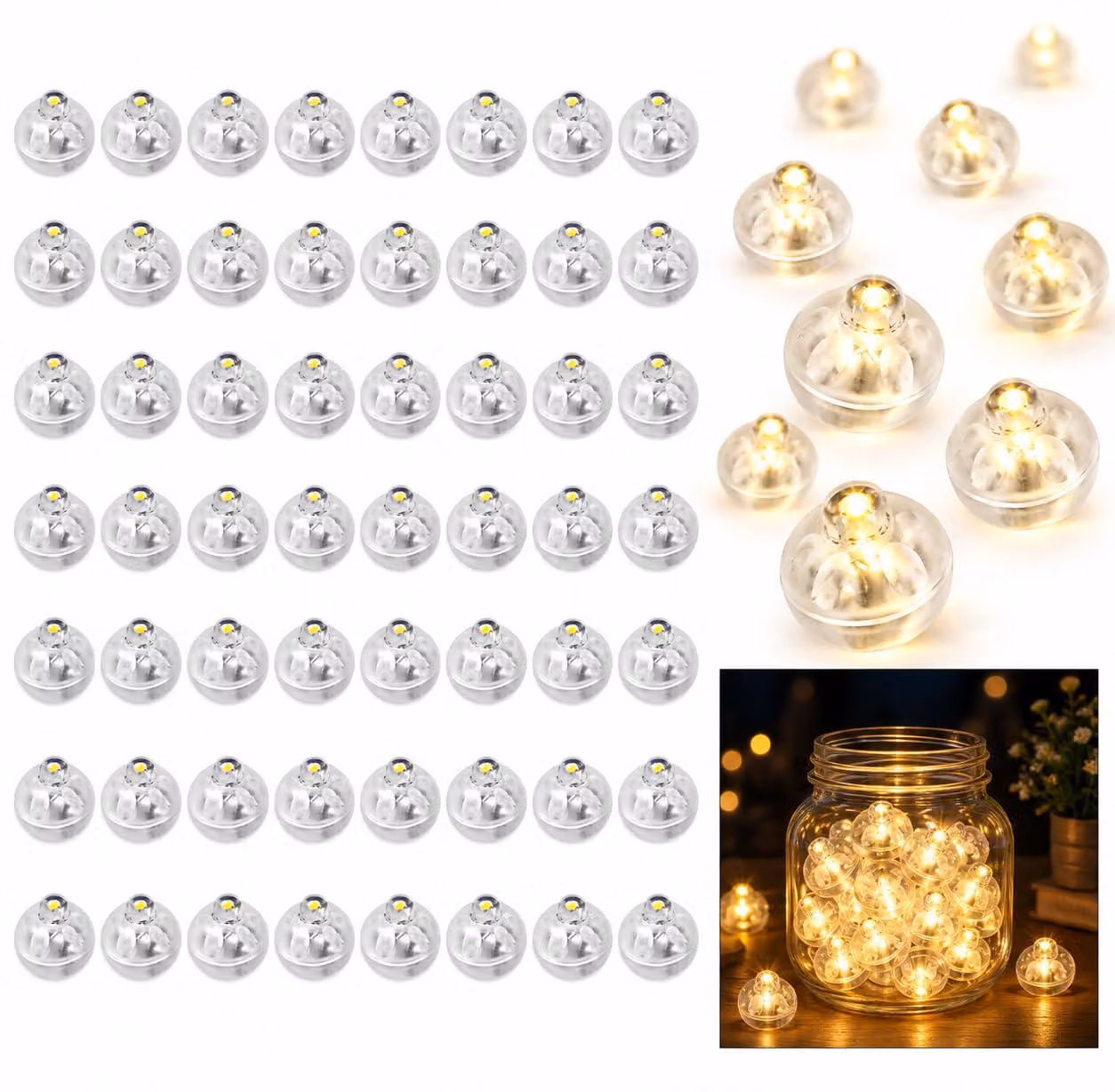 50 lampadine a LED a forma di palloncino, luce bianco caldo, mini LED per lanterne di carta