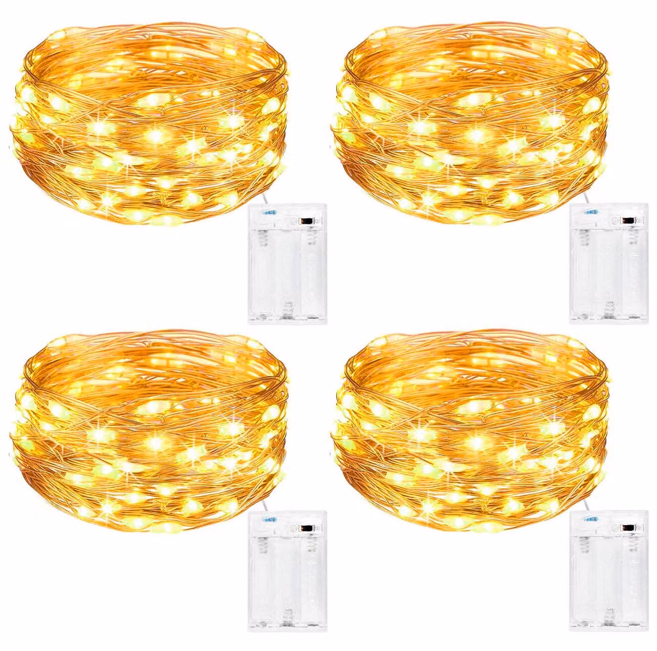 Set di 4 catene luminose a LED, lunghezza 5 metri, 50 micro-LED a luce calda, alimentate a batteria