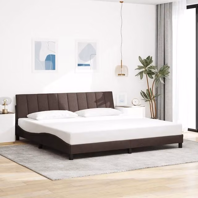 Giroletto senza materasso Hanko vidaXL in tessuto marrone con doghe in legno 200x200 cm