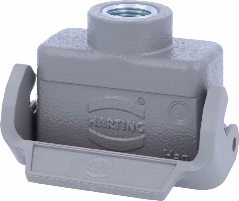 HARTING Han 10A Alloggiamento connettore basso, 1xM16 uscita cavo diritta, con 1 staffa longitudinale Vite M16 Area di serraggio