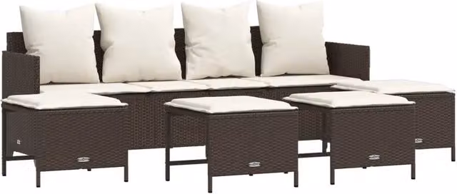 Set Divano da Giardino 5 pz | Set Salotto da Giardino con Cuscini Marrone in Polyrattan