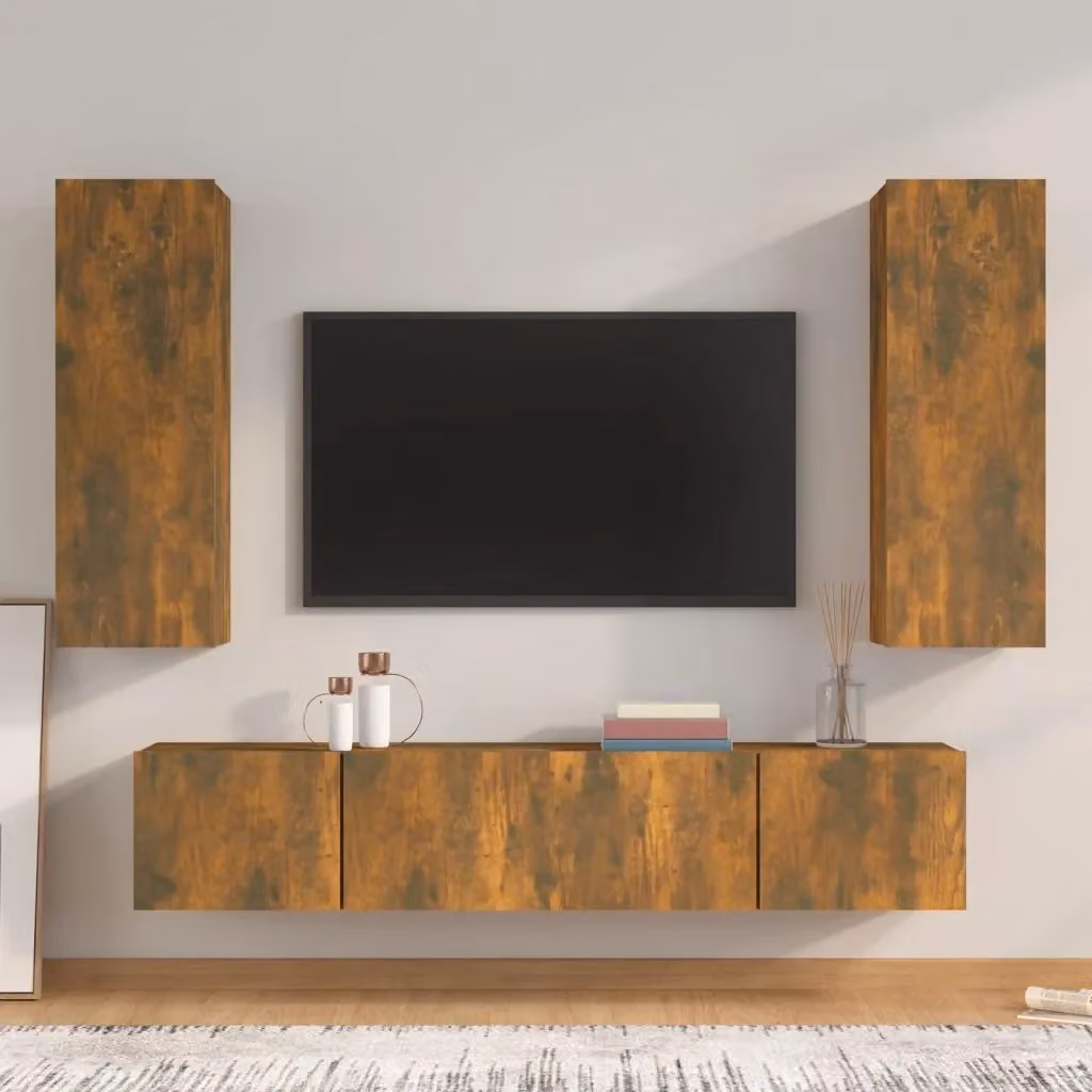 Set di Mobili Porta TV 4 Pezzi in Legno Multistrato Rovere Fumo Marrone con Design Moderno per Soggiorno – 2