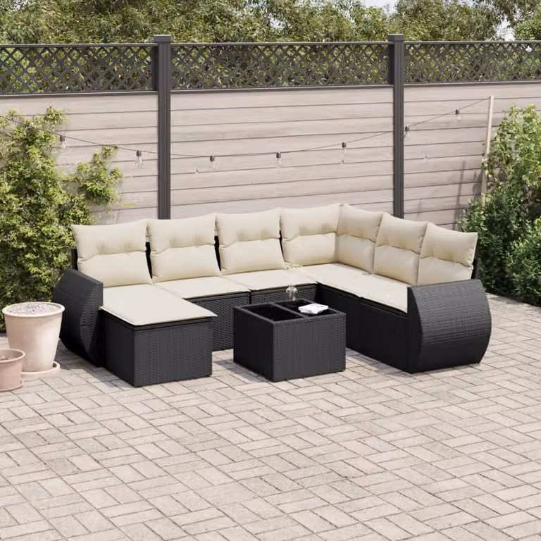 vidaXL Set Divani da Giardino a L con Cuscini 8 pz in Polyrattan Nero
