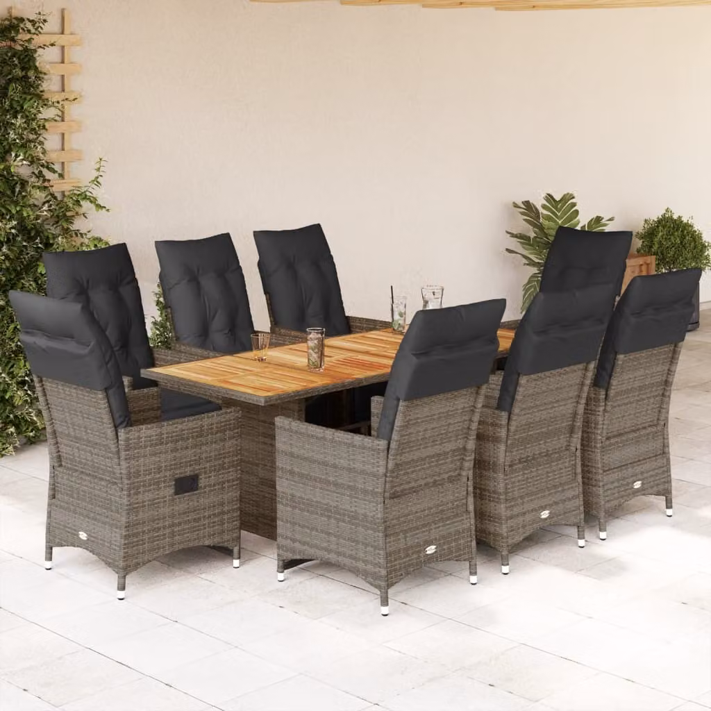 Maison Exclusive - Set da giardino bistrot 9 pezzi con cuscini grigio in polyrattan