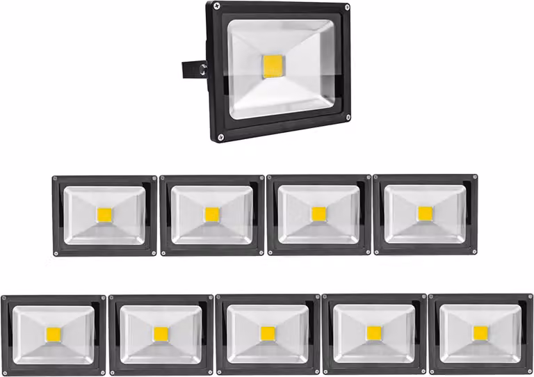 Greenmigo 10x 20W Proiettore LED da giardino, luce bianco freddo, corpo in alluminio, impermeabile IP65, 85-265 V