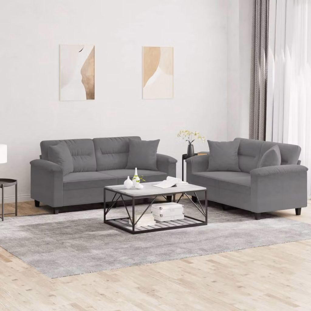 Set di 2 divani vidaXL in microfibra grigio con cuscini per il tuo soggiorno