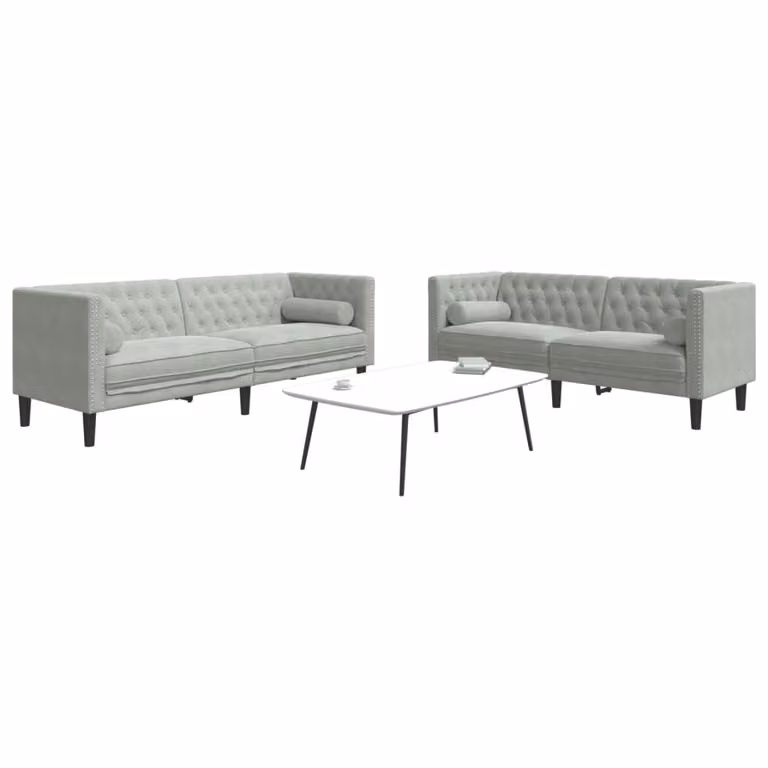 Maison Exclusive - Set divano Chesterfield a 2 posti con cuscini per il collo, in velluto grigio chiaro