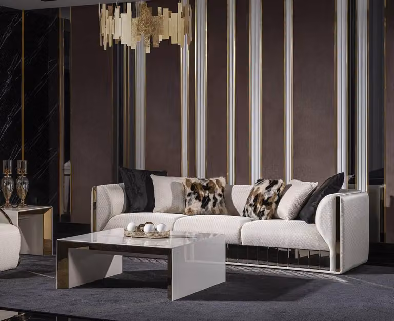 Modernes weißes Wohnzimmer Set mit 4-Sitzer-Sofa und Couchtisch