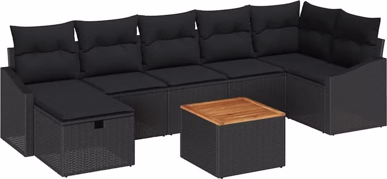 Set Divano da Giardino con cuscino 8 pcs Nero Poly Rattan