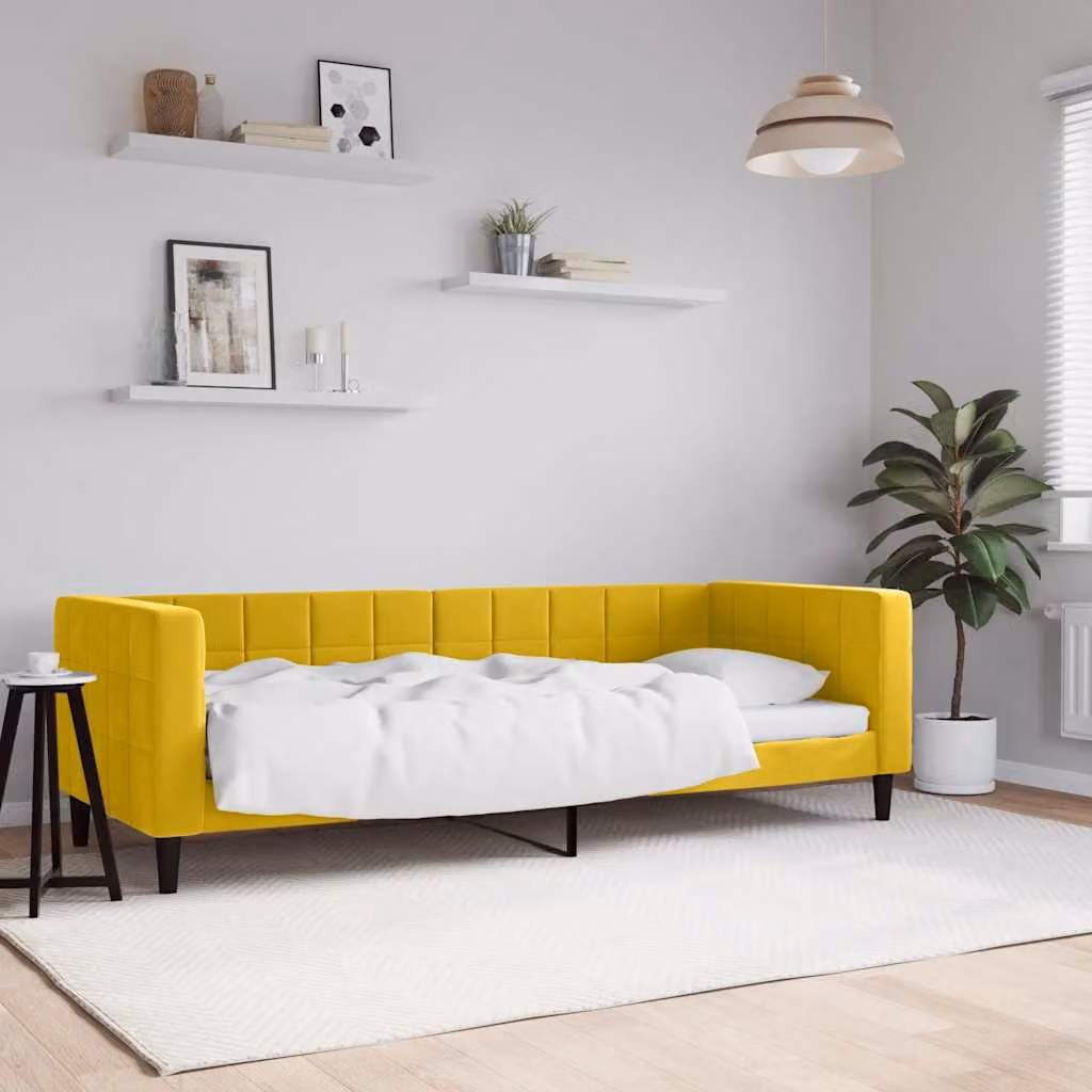 Letto da giorno vidaXL in velluto giallo con struttura in legno e metallo L/P/H: 200 x 80 x 68 cm