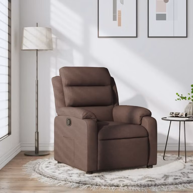 vidaXL Poltrona Reclinabile Relax in Tessuto Marrone con Braccioli e Reclinazione Manuale