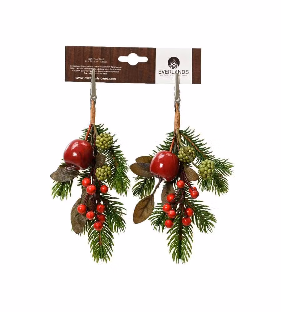 Everlands Decorazione Natalizia Clip Rametto Frutti Rossi - 2 Pezzi