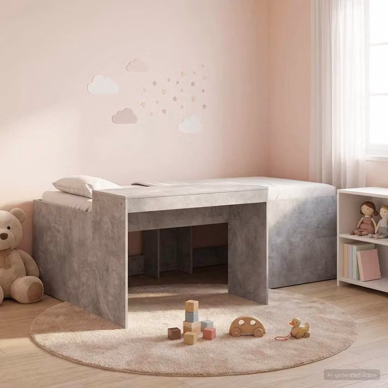 Maison Exclusive - Letto a soppalco con scrivania per bambini, grigio cemento, 90 x 200 cm