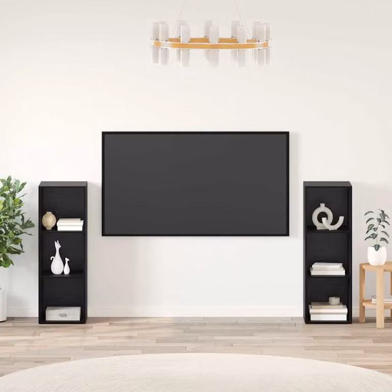 Set di 2 mobili TV vidaXL in legno ingegnerizzato MDF stile rustico, colore Rovere e Nero