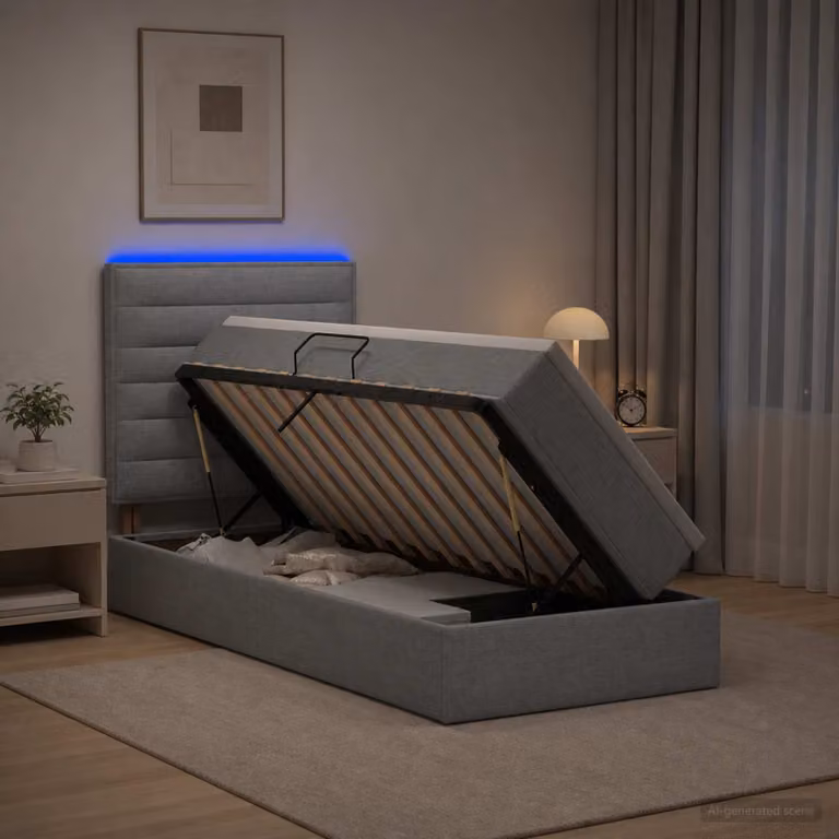 Letto con contenitore vidaXL Grigio Chiaro con illuminazione LED e porta USB, L 90 x P 200 cm