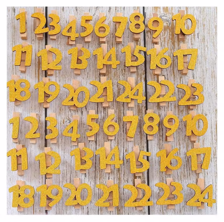 Calendario dell'Avvento con numeri in legno, clip da 1 a 24 per attività creative, confezione da 2 set (48 pezzi)