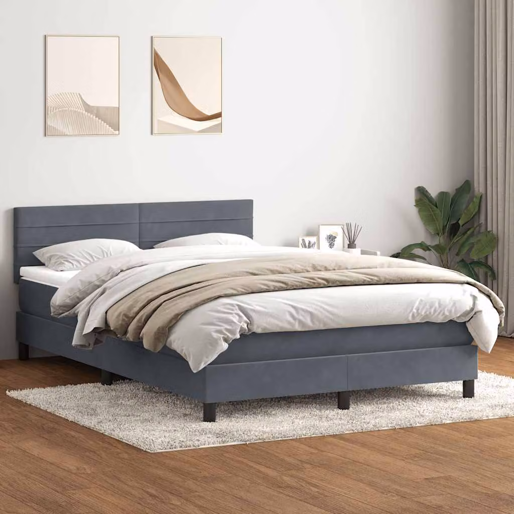 vidaXL Letto Ibrido con Giroletto a Molle e Materasso in Velluto Grigio L: 160 cm, P: 213 cm