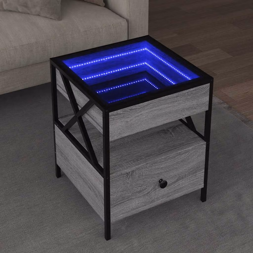 vidaXL Tavolino da Salotto Moderno con LED Infinity Grigio Sonoma, L/P/H: 40 x 40 x 51 cm