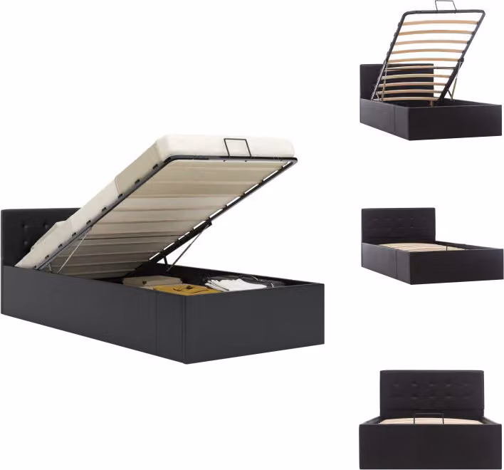 vidaXL Letto contenitore idraulico in Pelle finta nera 90×200 cm - Letti e strutture letto