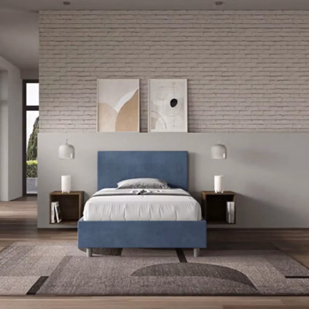 Letto singolo contenitore imbottito Ityhome Adele in microfibra blu L: 106 cm, P: 115 cm, H: 222 cm – 2