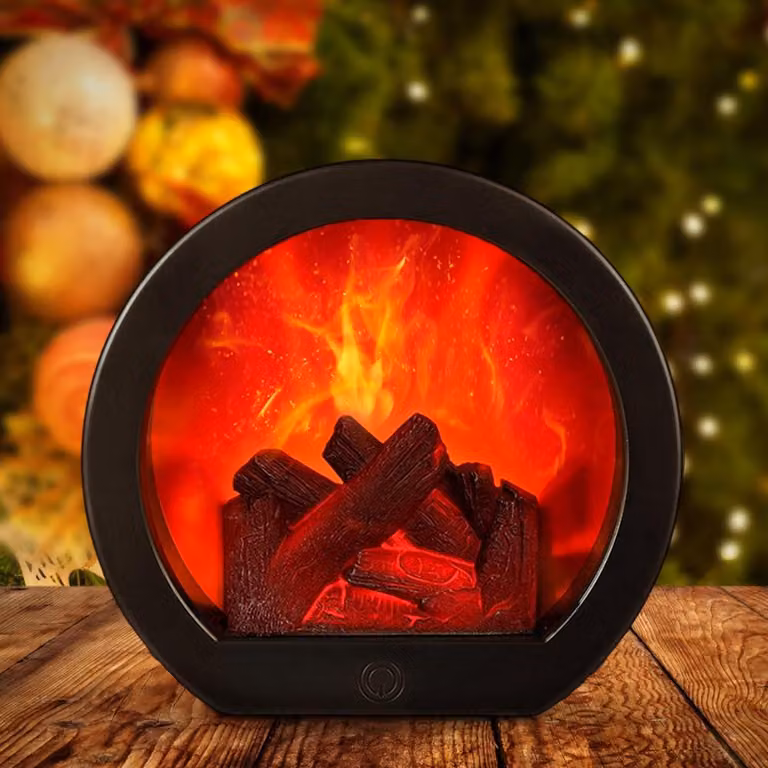 Camino elettrico decorativo - Effetto fiamma a LED, colore nero - 12x28x20 cm - Camino da tavolo autoportante