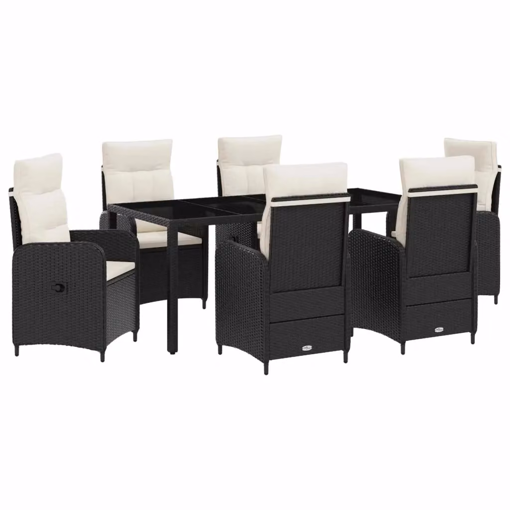 Set da pranzo per esterni vidaXL in polyrattan con piano in vetro, 7 pezzi, Nero e Bianco – 2
