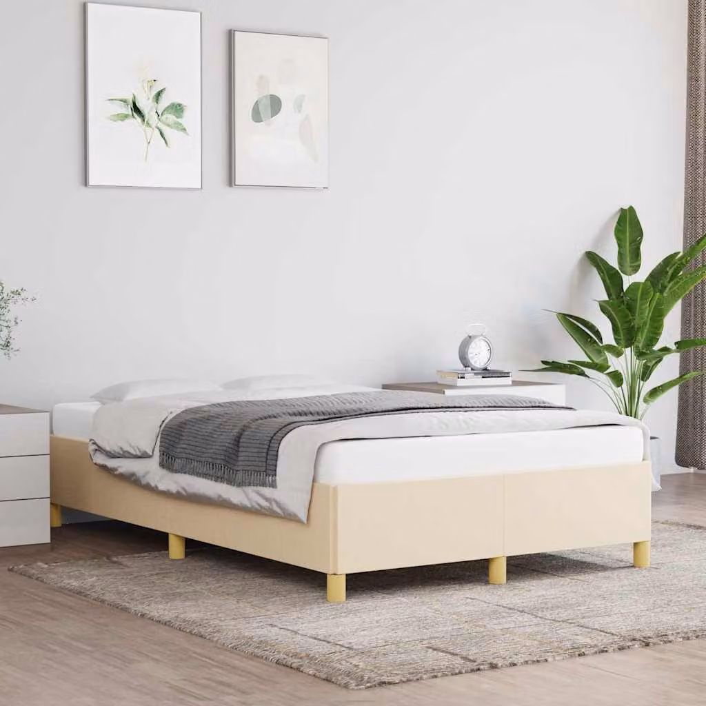 Giroletto vidaXL senza materasso in tessuto beige con struttura in legno e doghe piatte L/P/H: 120 x 200 cm