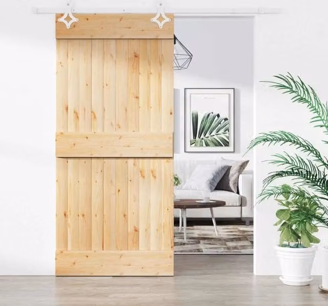 Porta scorrevole moderna vidaXL in legno di pino e metallo, colore bianco e naturale, L: 90 cm, H: 210 cm