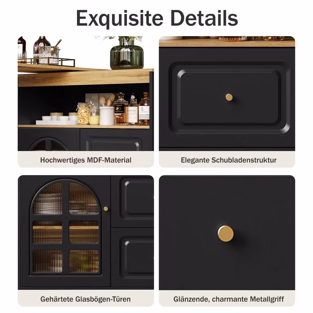 Credenza girevole 360 REDOM moderna in MDF nero lucido con vetro e metallo L: 138-204 cm, P: 39 cm, H: 104 cm – 2