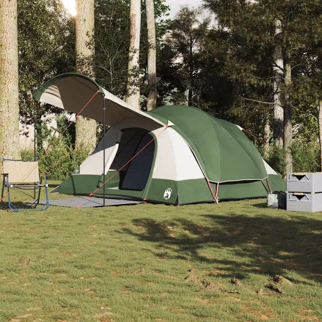 Tenda Familiare a Tunnel vidaXL per 8 Persone Verde Impermeabile in Poliestere e Fibra di Vetro